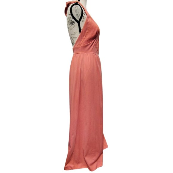 Vintage 70s Mikey Jrs Maxi Dress Small Pink Basque Waist Backless Formal Evening - Picture 4 of 9